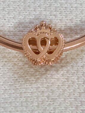 Rose Gold Plated Double Crowned Hearts Charm For Pandora Bracelet